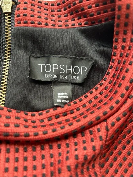 Topshop Mock Neck Check Print Fit & Flare Bodycon Mini Dress - Picture 4 of 8